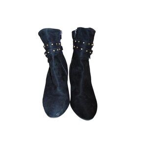 Jennifer Lopez Vegan Suede Sz 9M Studded Silver and Black Heeled Boots